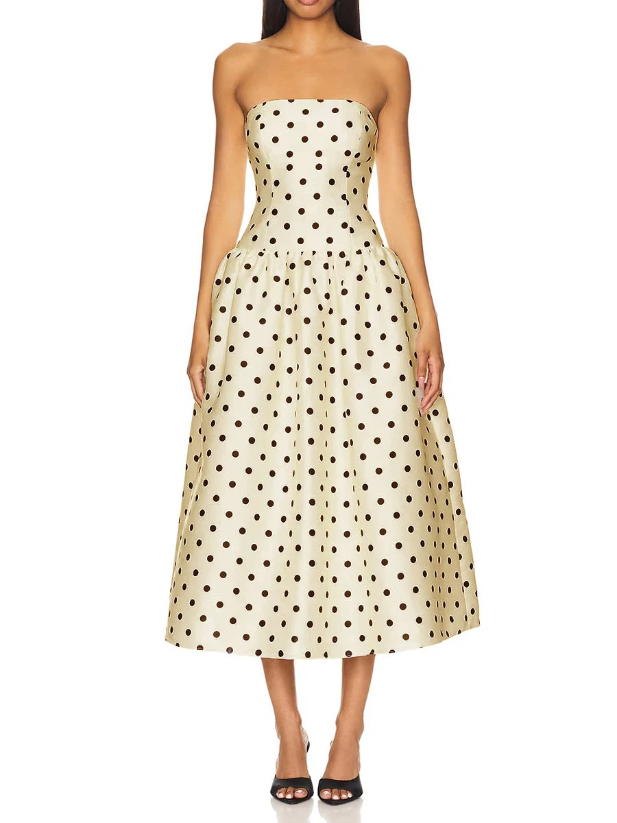 Women Twotwinstyle Spliced Polka Midi Dress – Slim Fit & Square Neck