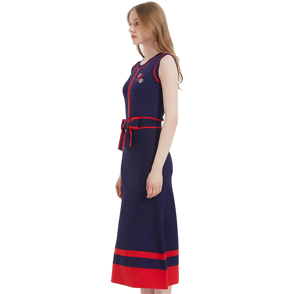 Women’s Navy Sleeveless Knit Dress – Mid-Calf A-Line