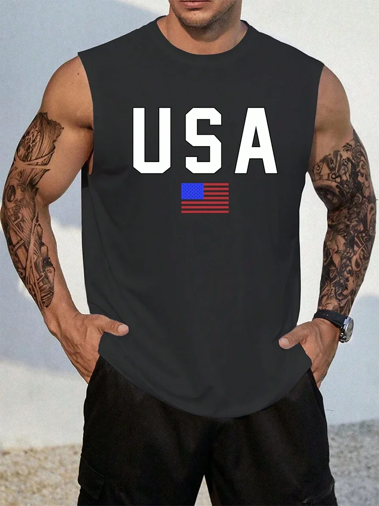 Men USA Flag Tank Top – Sleeveless Summer Streetwear