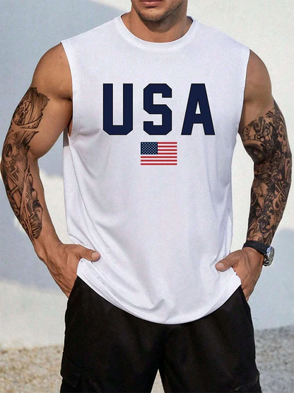 Men USA Flag Tank Top – Sleeveless Summer Streetwear