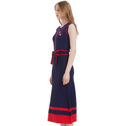 Women’s Navy Sleeveless Knit Dress – Mid-Calf A-Line