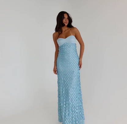 Sexy Satin Long Dress – Sleeveless Patchwork Tube Top, Backless Design
