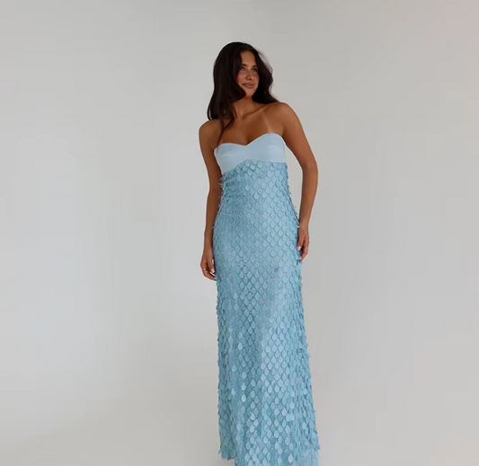 Sexy Satin Long Dress – Sleeveless Patchwork Tube Top, Backless Design